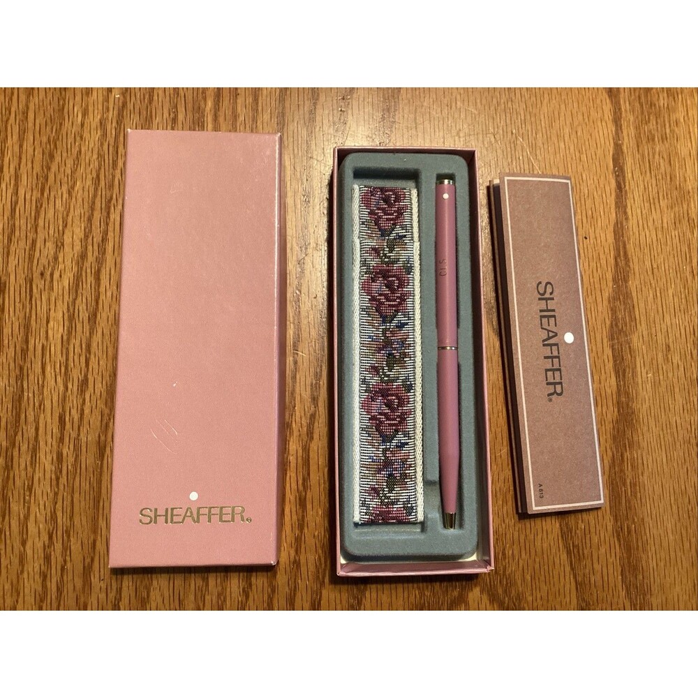 vtg sheaffer dusty rose pink white dot ladies pen tapestry case and case and box
